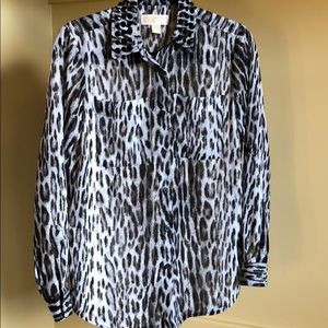 Leopard Print Button-Down Shirt - Black/White